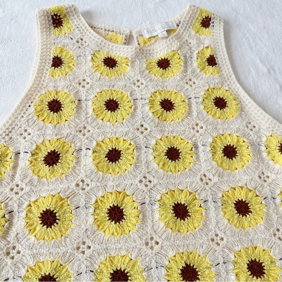 Rebellion Again Crochet Tank Sunflowers Cream Yellow Small Boho Festival Granny - Picture 13 of 16